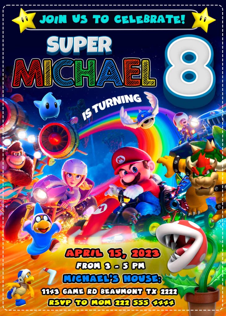 Super Mario Bros Movie Birthday Invitation