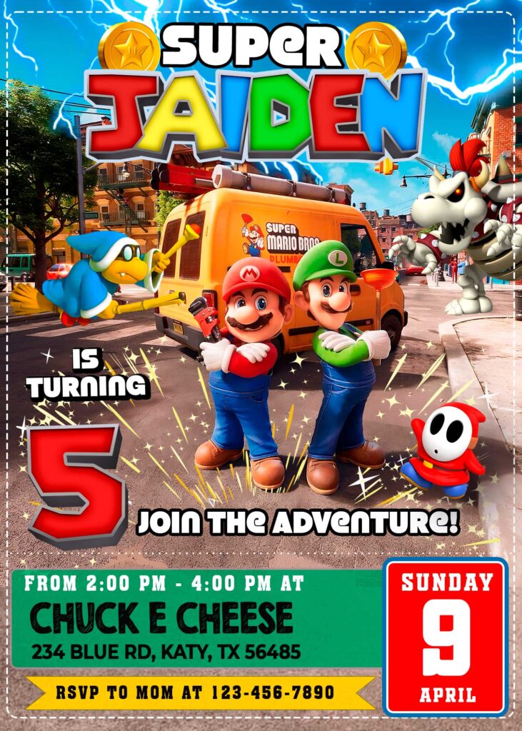 Mario Bros birthday Invitation