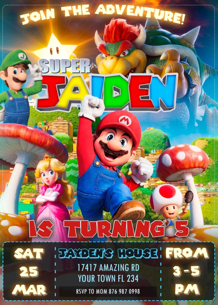 Super Mario Bros Birthday Invitation