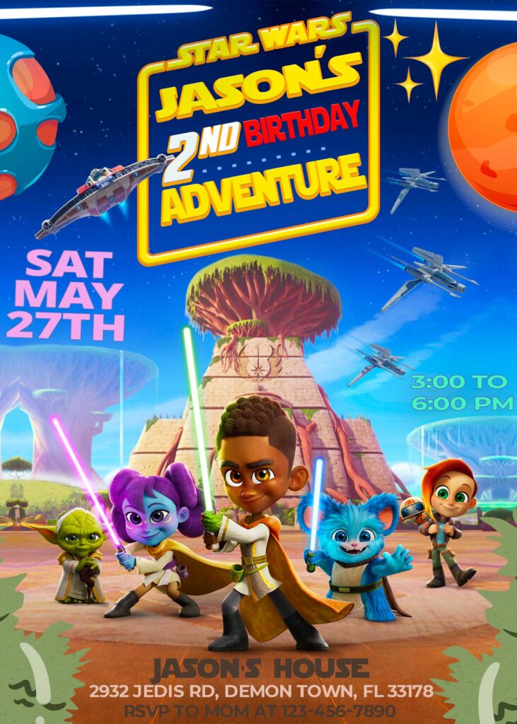 Star Wars Young Jedi Adventures Birthday Invitation
