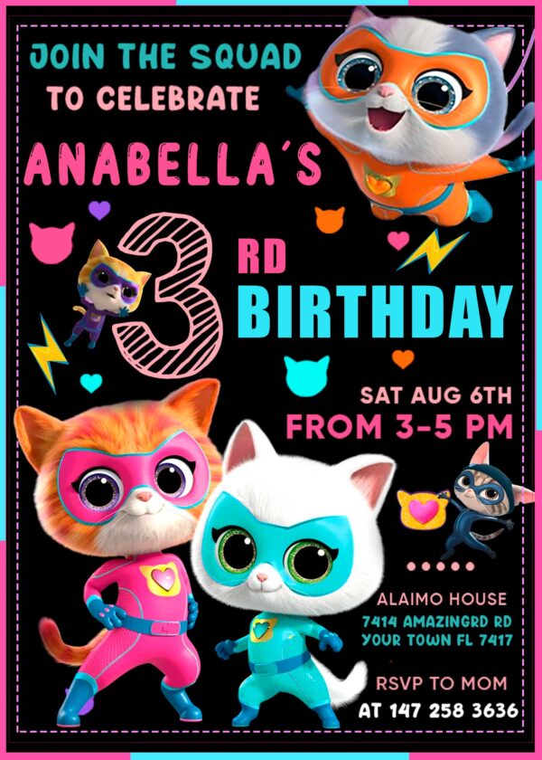 Superkitties birthday invitation