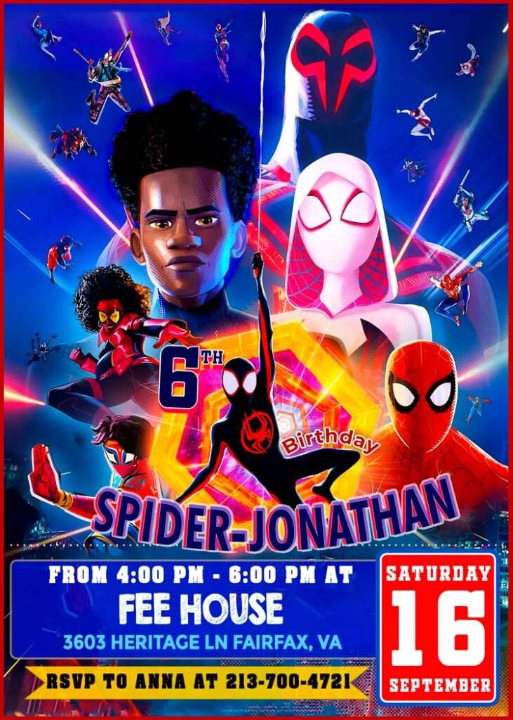Spider-Man Across The Spider-Verse birthday invitation