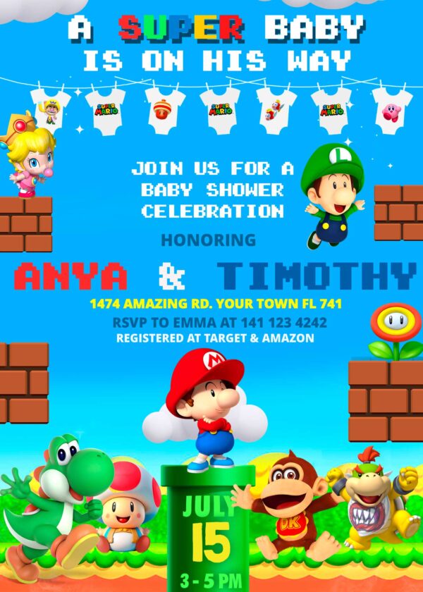 Super mario baby shower invitation