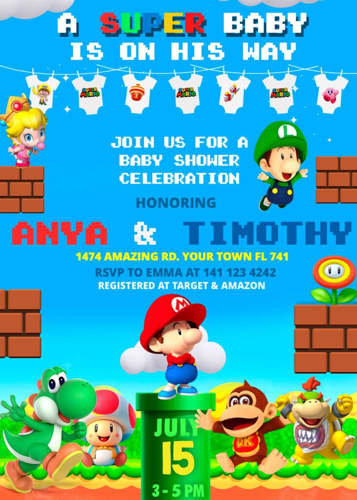 Super mario baby shower invitation