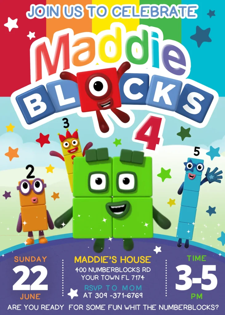 Numberblocks birthday invitation