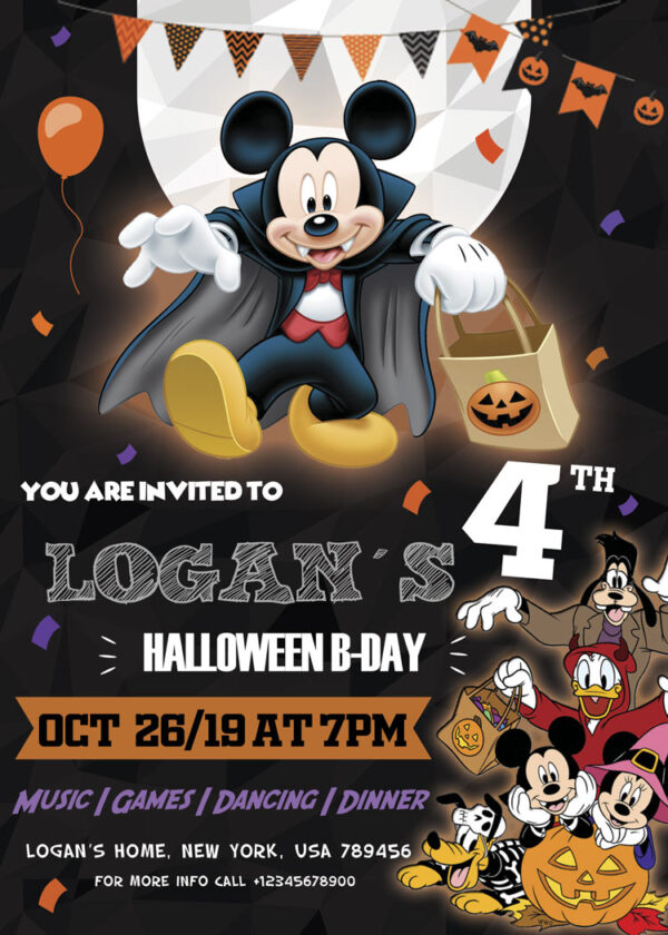 Mickey Mouse Halloween Birthday Invitation