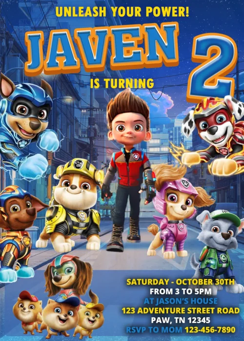 Paw Patrol Mighty Movie Birthday Invitation