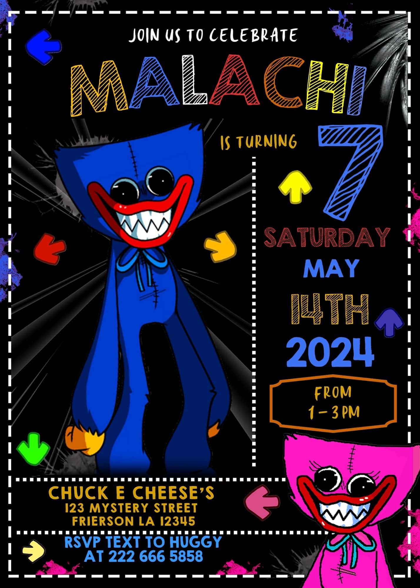 Huggy Wuggy Birthday Invitation template