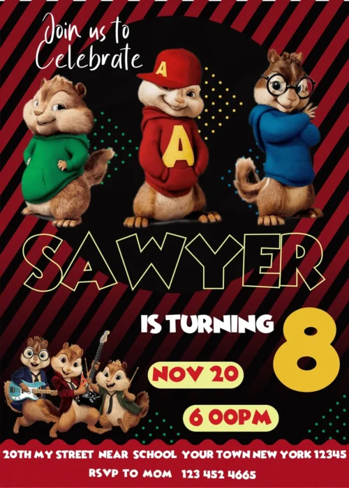 Alvin and the Chipmunks Birthday Invitation Template