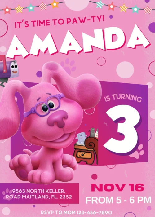 Magenta Blues Clues and You Birthday Invitation template