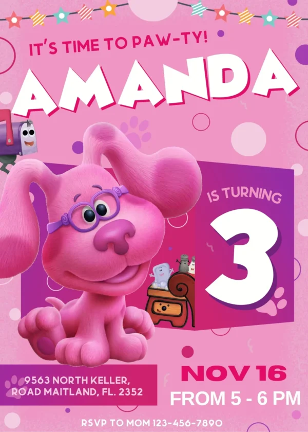 Magenta Blues Clues and You Birthday Invitation template