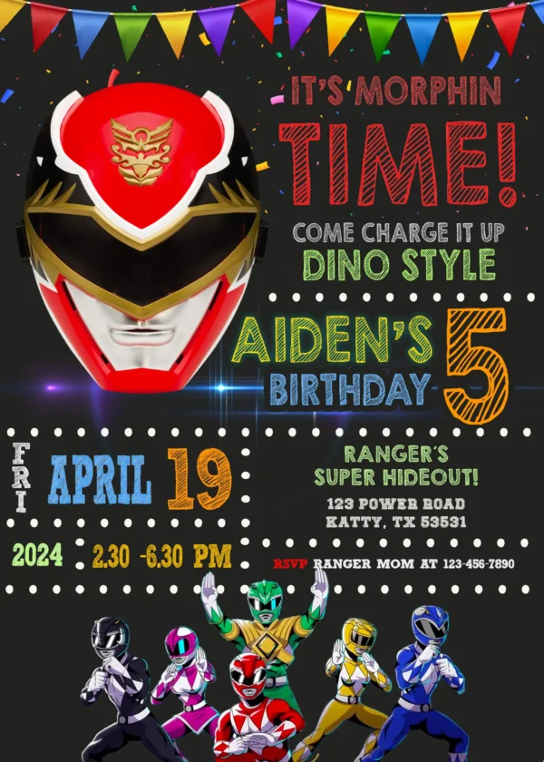 Power Rangers Morphin Time Birthday Invitation