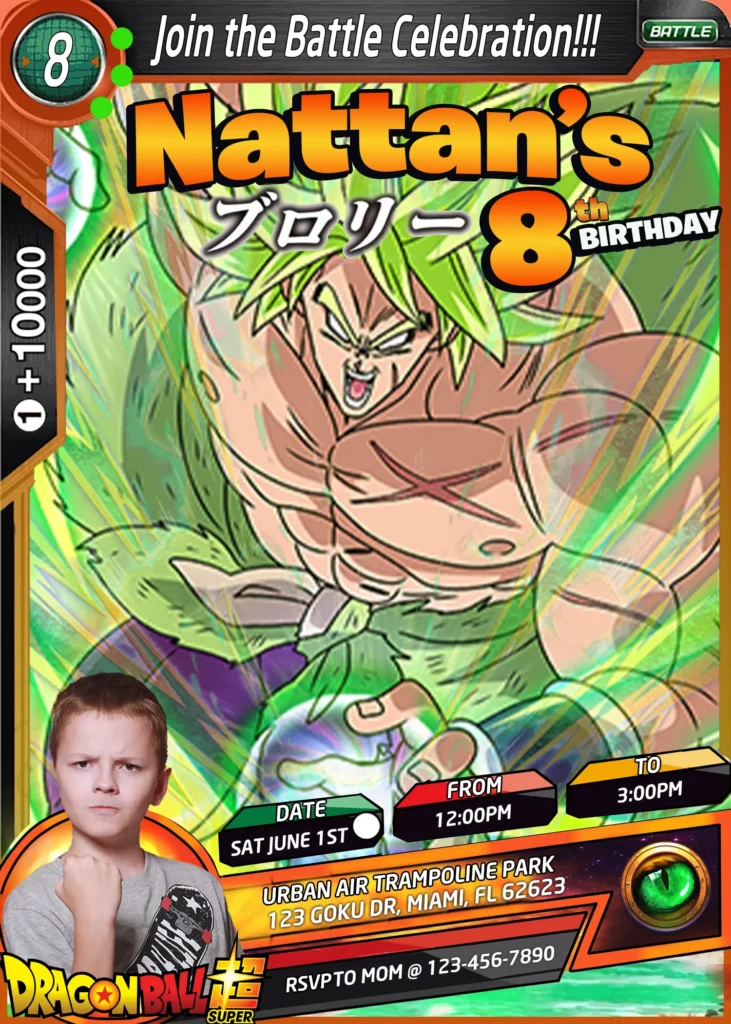 Dragon Ball Broly Birthday Invitation | Trading Card