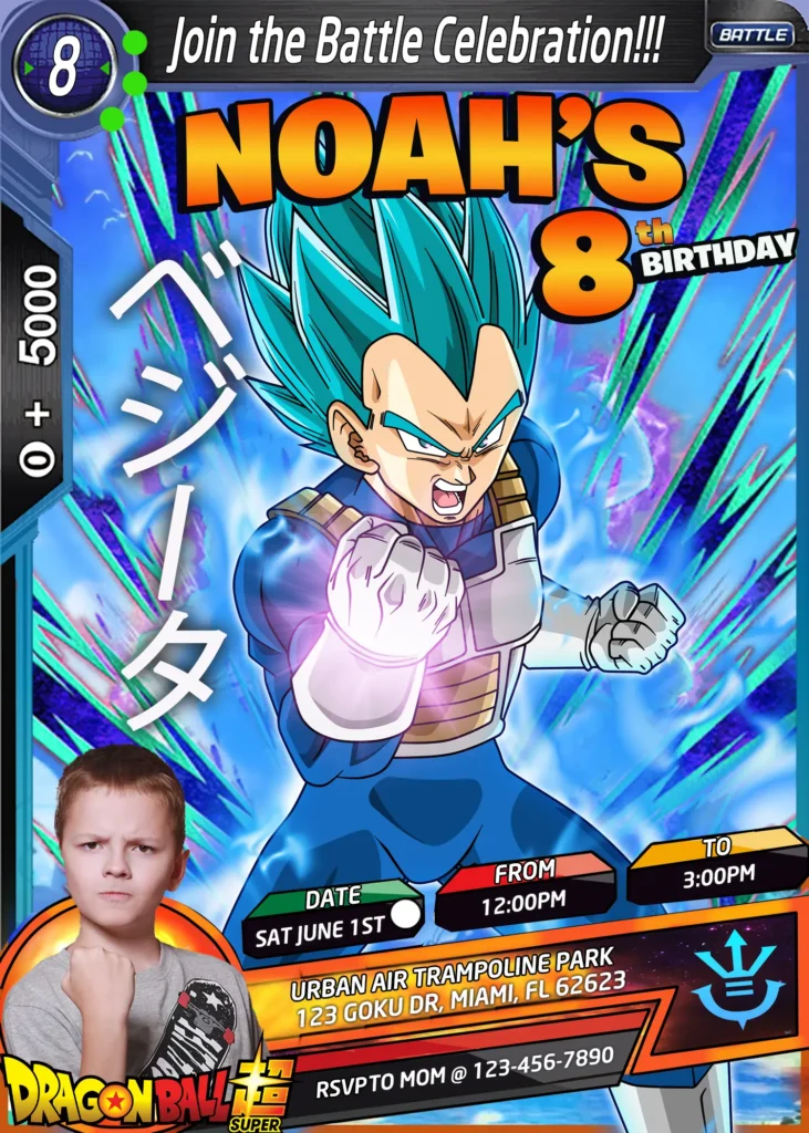 ragon Ball Vegeta Birthday Invitation | Trading Card