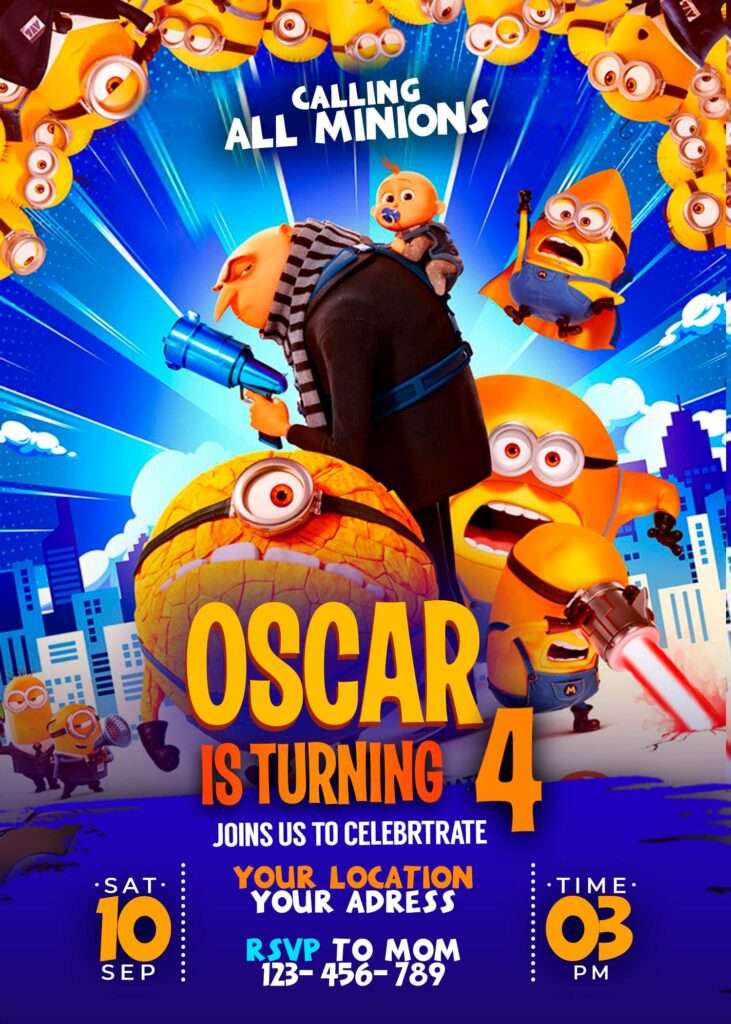 Despicable Me 4 Birthday Invitation