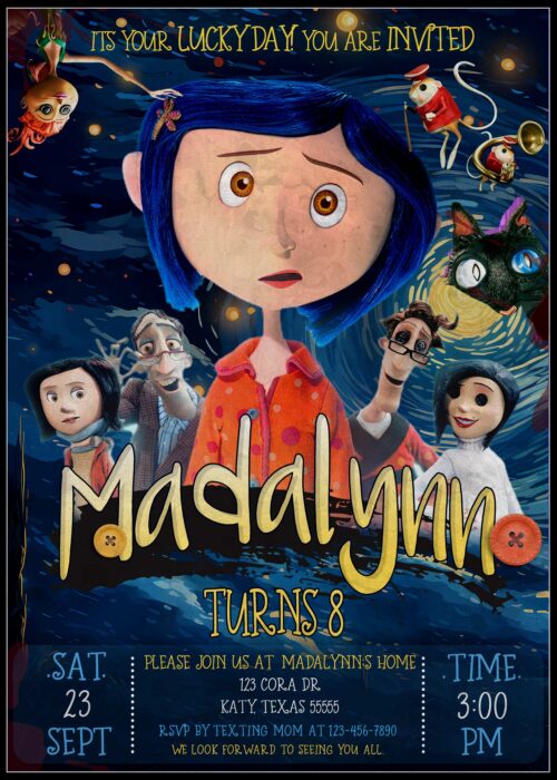 Coraline Halloween Birthday Invitation