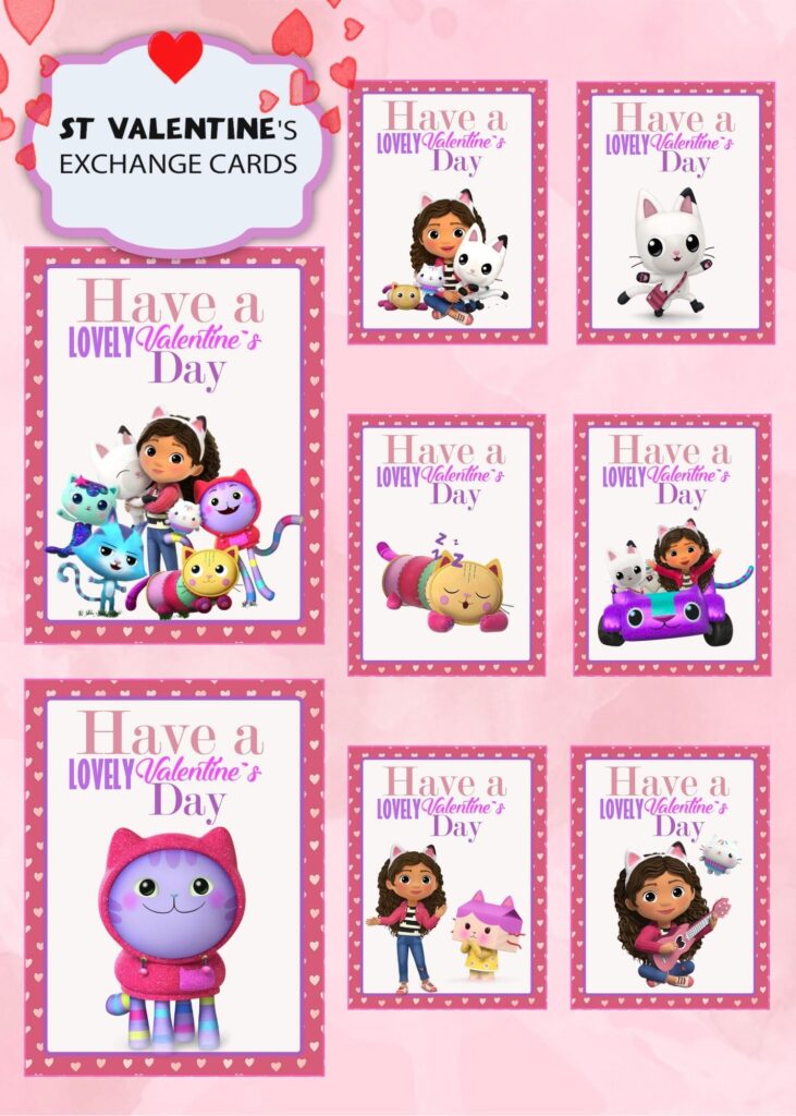 Gabby's Dollhouse Valentines Day Cards
