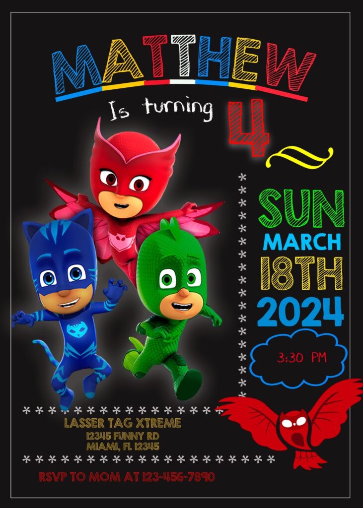 PJ Masks Birthday Invitation template