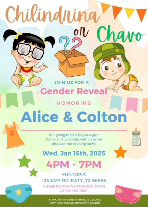 El Chavo or Chilindrina Gender reveal Invitation