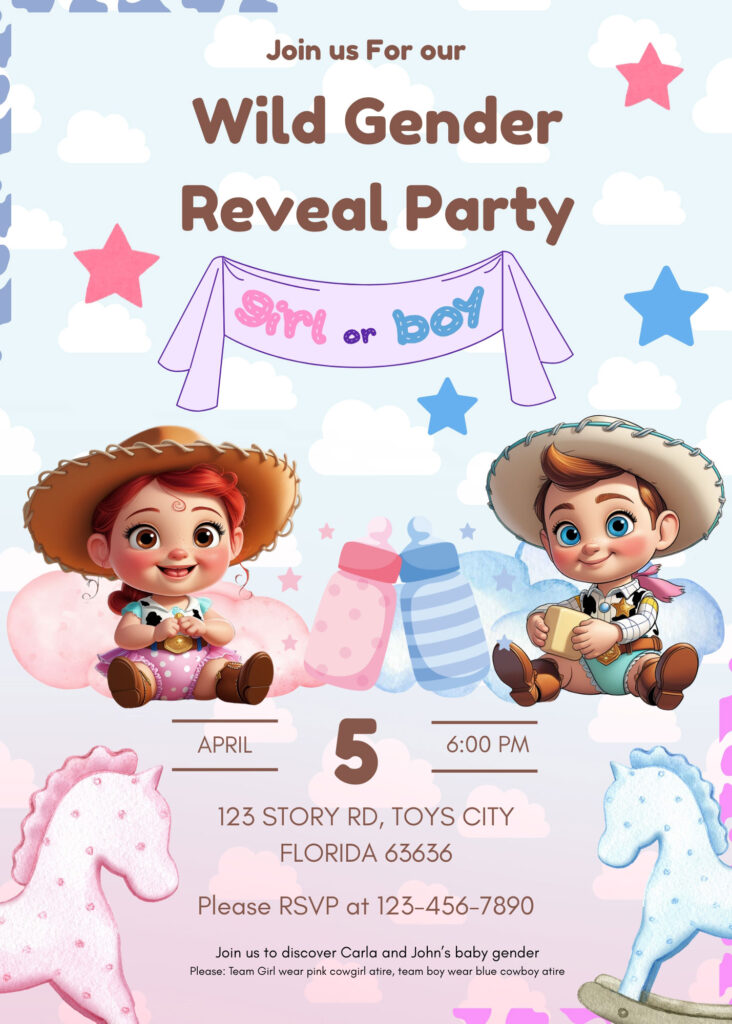 Jessie or Woody Toy Story gender reveal Invitation