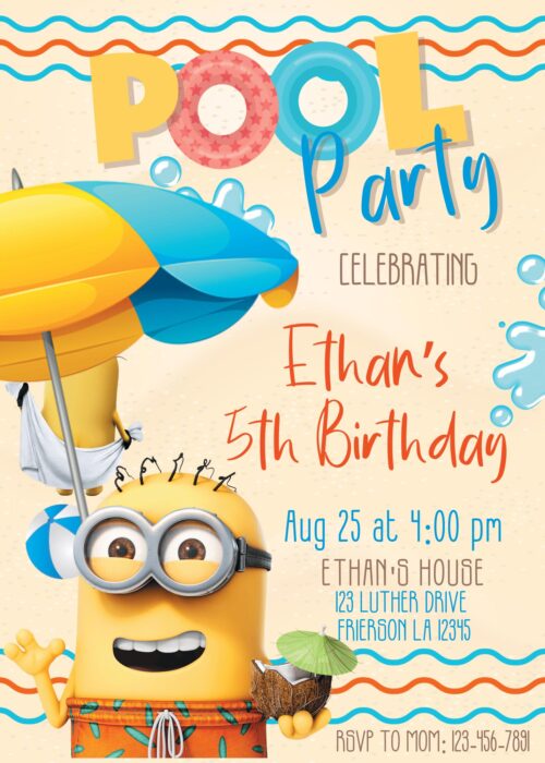 Minions Pool Party Invitation template