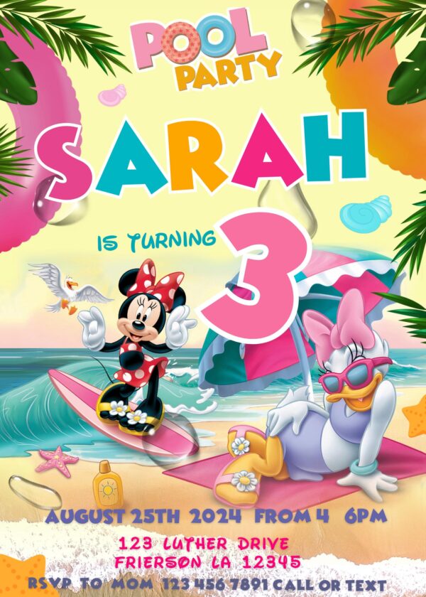 Minnie Pool Party Invitation template