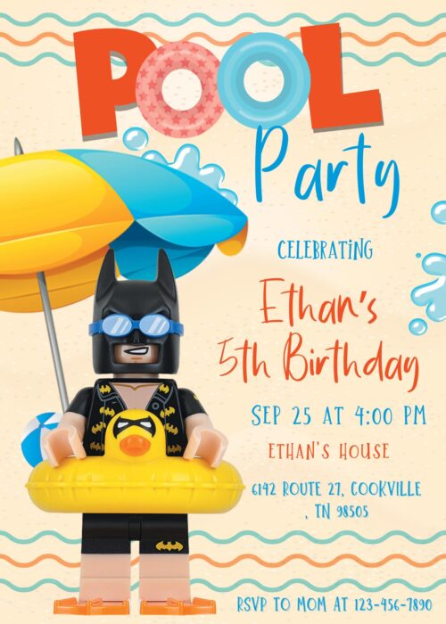 Batman Lego Pool Party Invitation