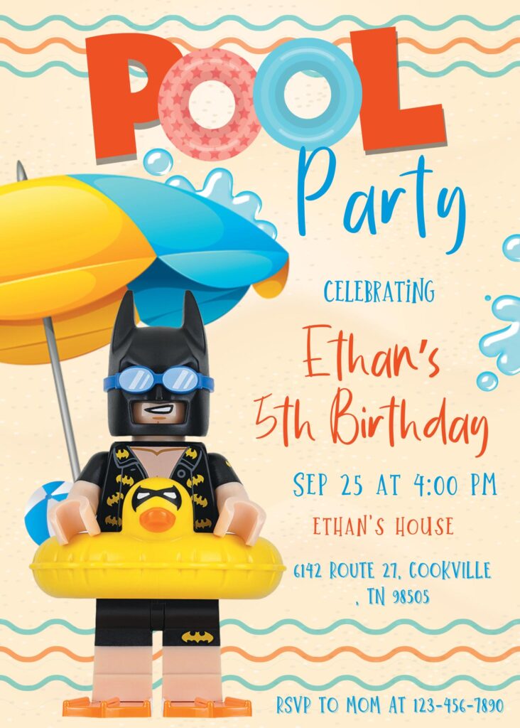 Batman Lego Pool Party Invitation