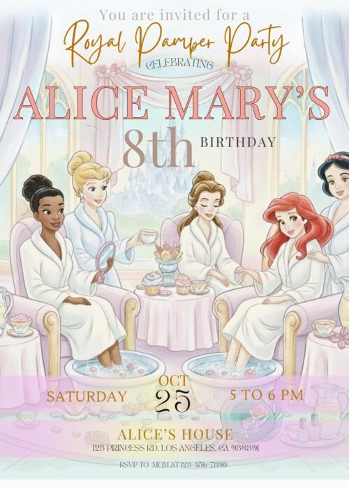 Princess Pamper Party Birthday Invitation