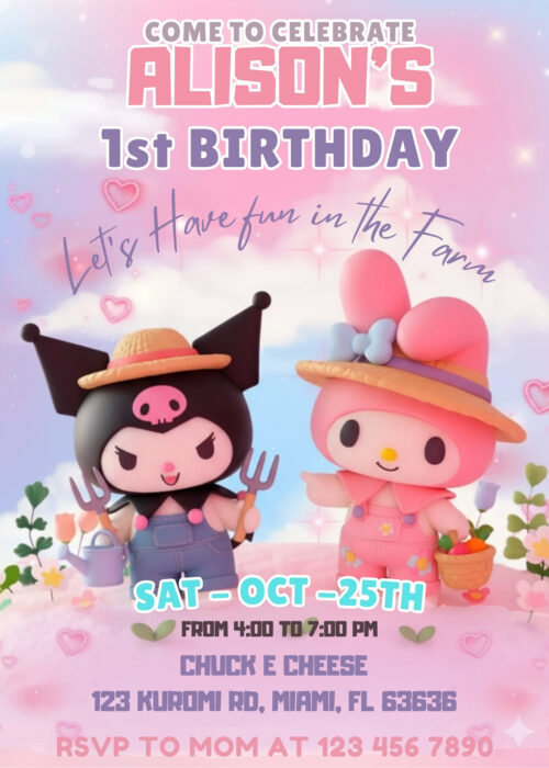 Kuromi and My Melody Birthday Invitation