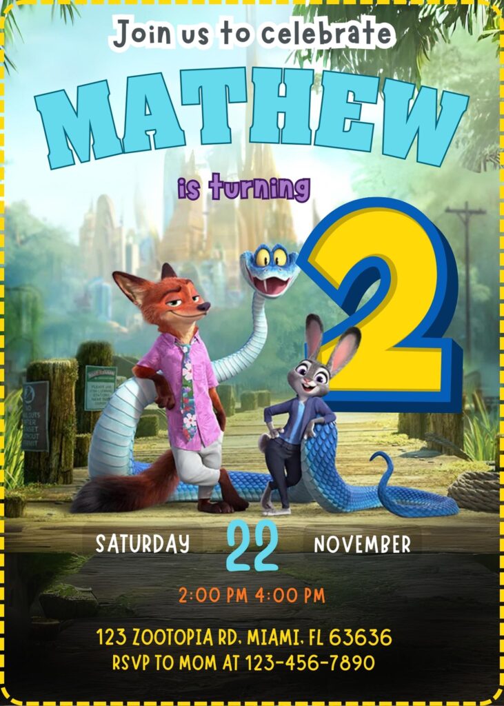Zootopia 2 Birthday Invitation